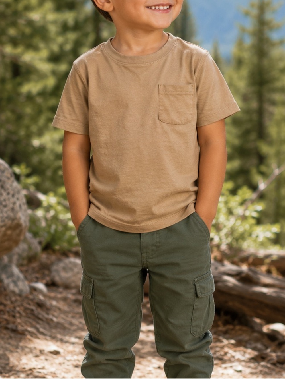 George Kids Tan Pocket T-Shirt Size XS 4-5 100% Cotton Short Sleeve